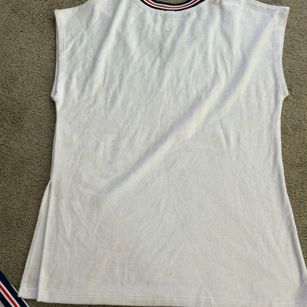 Free People White Athletic Ribbed Shorts with Navy & Red Stripe